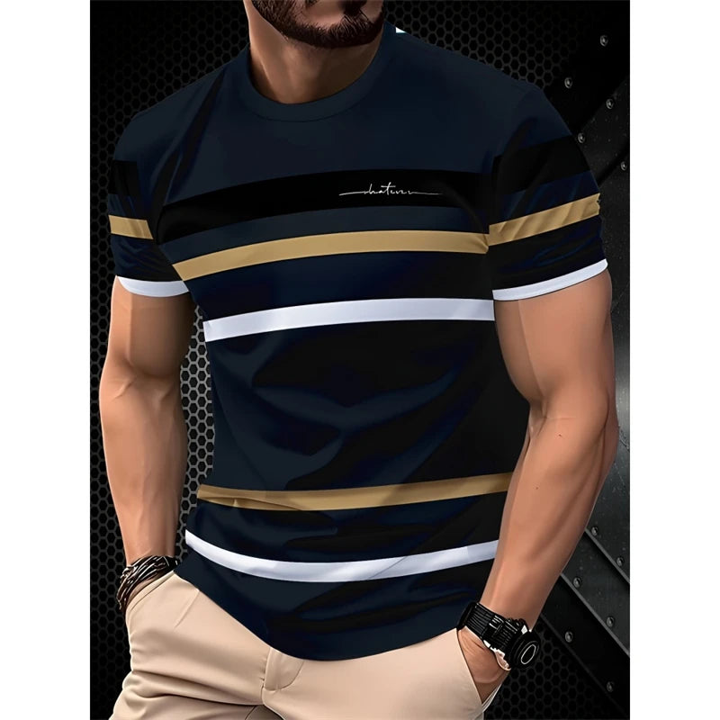 Simple Fashion Striped Graphic T Shirts For Men Summer Trendy Short Sleeve 3D Printed T-shirts Casual Oversized Crew Neck Tees