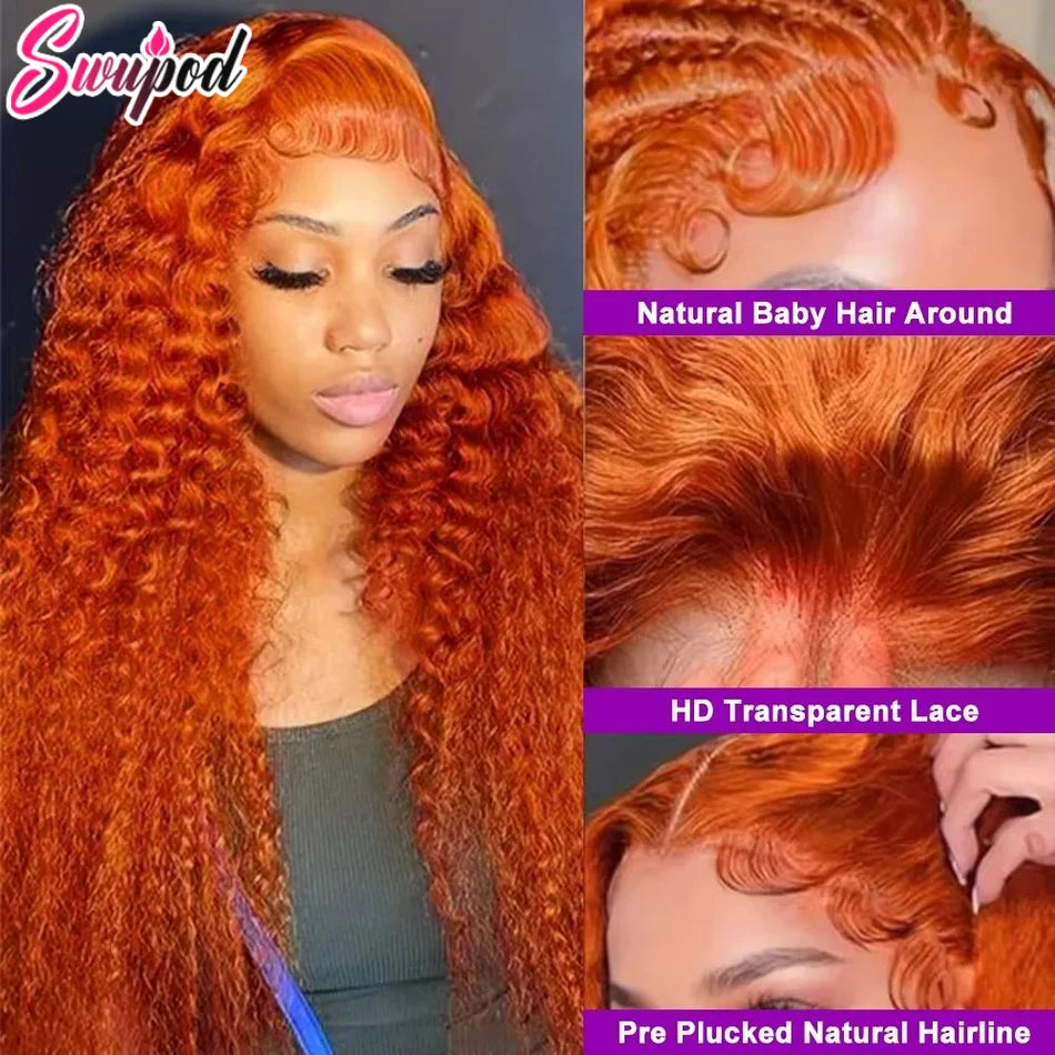 38 Zoll Echthaar 13x6 Lace Front Perücke 250% Dichte Deep Wave Orange Ingwer 13x4 Water Wave 4x4 Preplucked Lockige Perücken HD Spitze