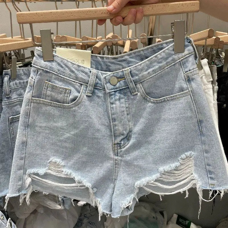 Jean Shorts 2025 New Bottoms Fashion Casual Shorts Women High Waist Hole Loose Wide Leg Shorts Summer Pantalones Cortos De Mujer