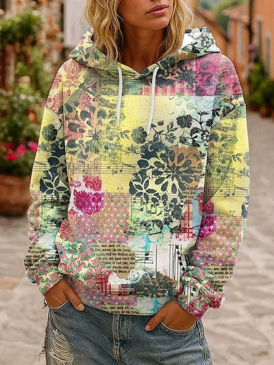 Floral Graphic Vintage 3D Print Patchwork Hoodies Women's Hooded Sweatshirts Y2K Tops Tracksuit Pullover Unisex Coat Clothing