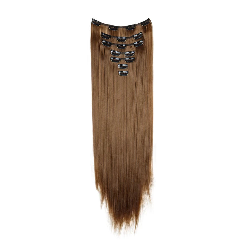 WIGSIN 24 Zoll Synthetisches 7-teiliges Set Lange glatte Haarverlängerung 16 Clips Frisur Schwarz Blond Haarteil für Damen