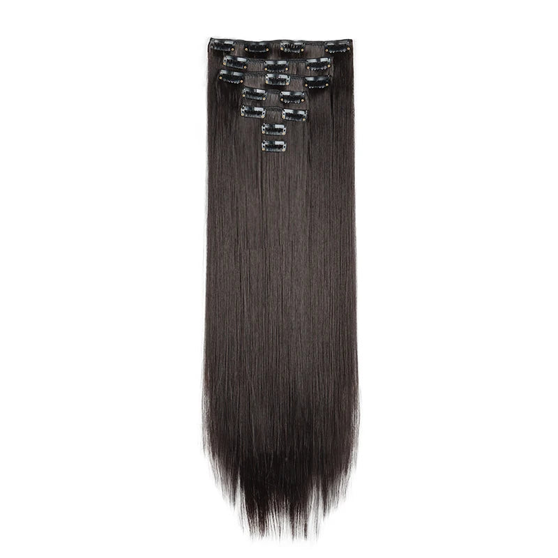 WIGSIN 24 Zoll Synthetisches 7-teiliges Set Lange glatte Haarverlängerung 16 Clips Frisur Schwarz Blond Haarteil für Damen