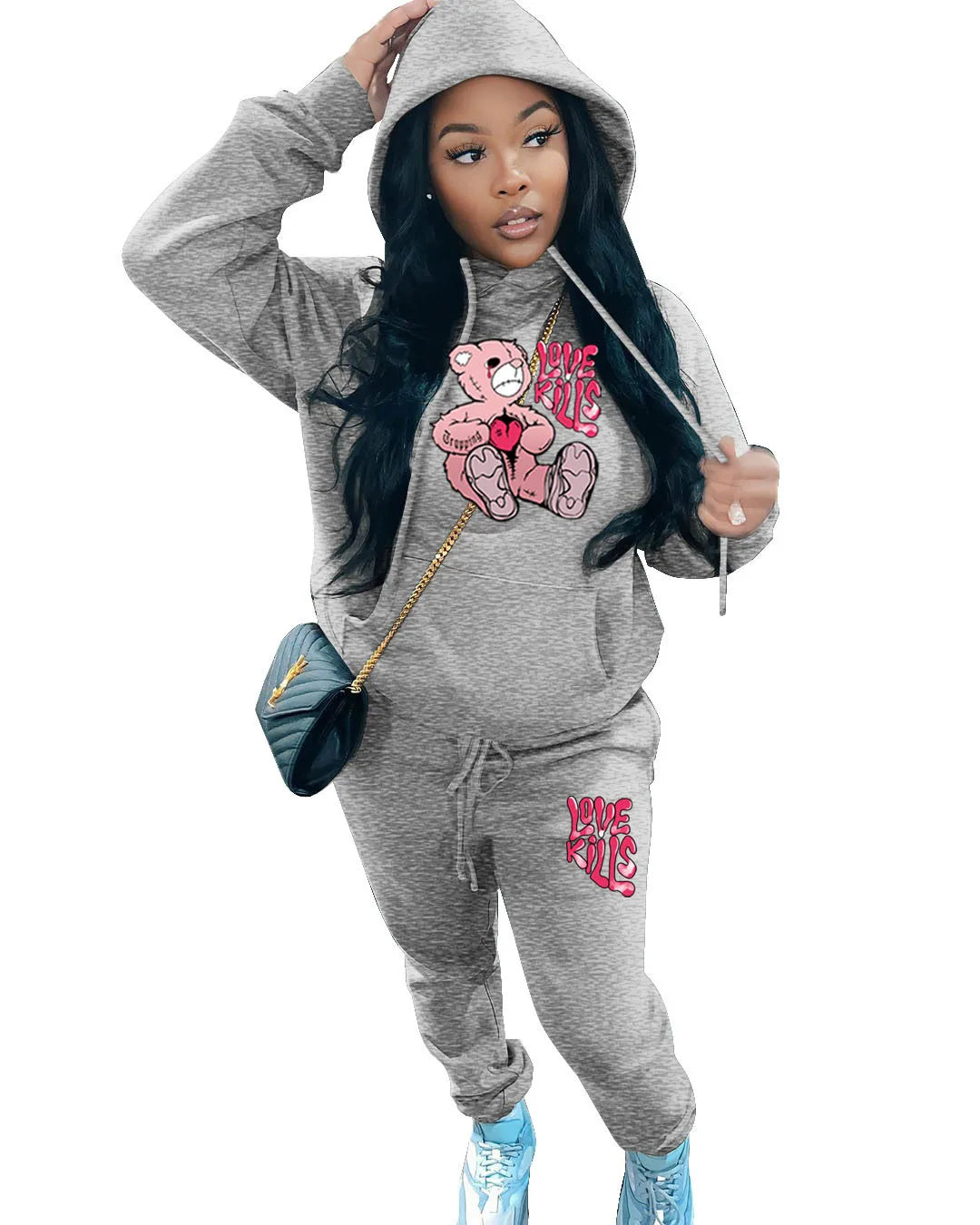 Women's Hoodies Sets Pants Suit 2 Piece Outfits 2025 New Letter Print Bear Aesthetics Sweatshirt and Sweatpants Womens Tracksuit