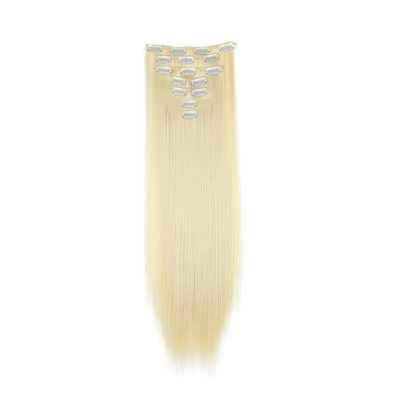 WIGSIN 24 Zoll Synthetisches 7-teiliges Set Lange glatte Haarverlängerung 16 Clips Frisur Schwarz Blond Haarteil für Damen
