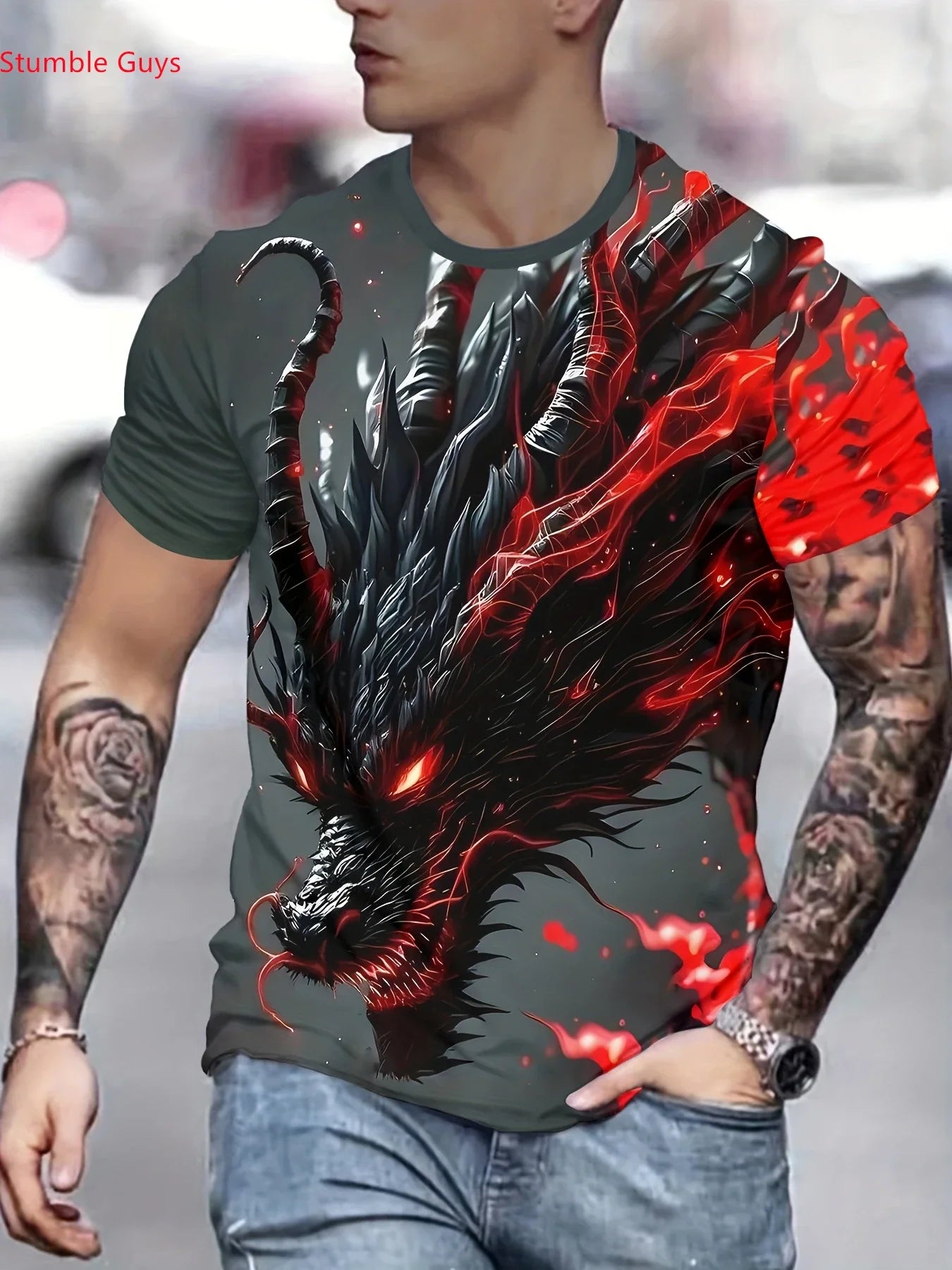 Summer Fashion Quick Dry High Street Men's Jersey T-Shirt Casual Loose Short Sleeve Breathable Printed Sportswear