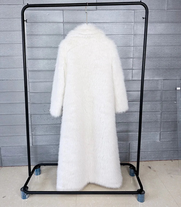 Faux Fur Coat Women Autumn Winter Large Jacket Overcoat Turn Down Collar Soild Maxi Coats Thick Warm Long Jackets Clothing 2025