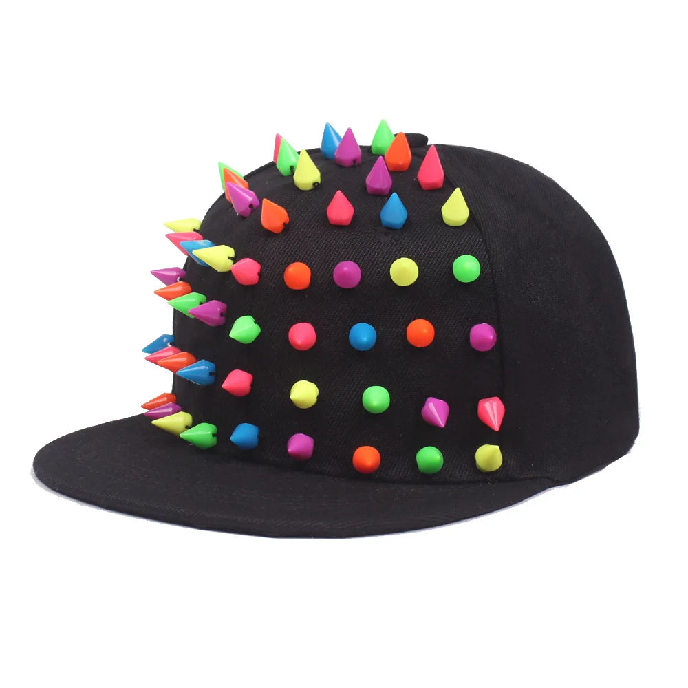 Men Flat Hat Hip Hop Snapback Fancy Rivet Baseball Caps Street Dance Trendy K-pop Hat Embroidered Street Headwear