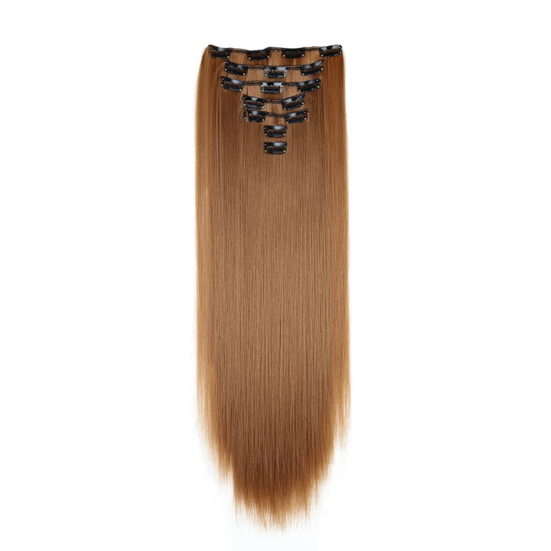WIGSIN 24 Zoll Synthetisches 7-teiliges Set Lange glatte Haarverlängerung 16 Clips Frisur Schwarz Blond Haarteil für Damen
