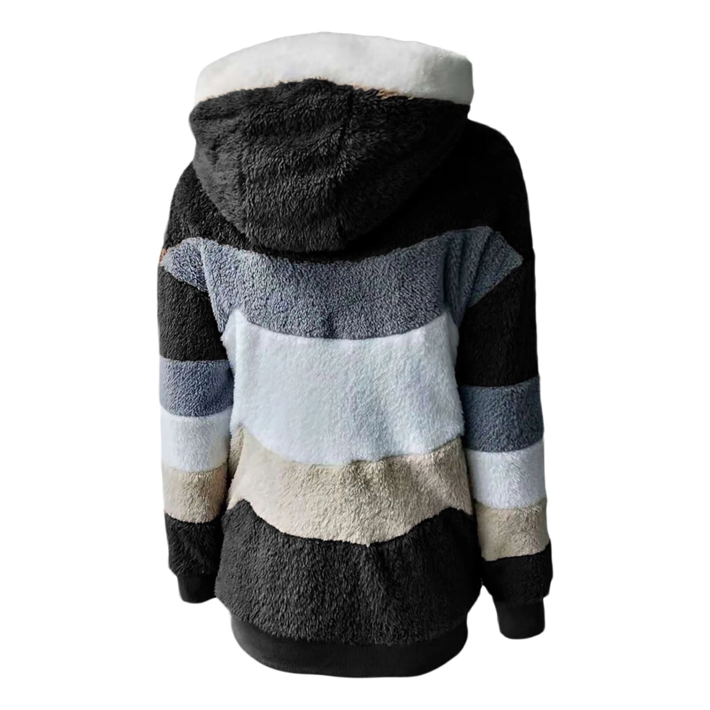 New Fashion Women Contrast Color Hooded Coat, Long Sleeve Zip-up Plush Tops for Spring, Autumn