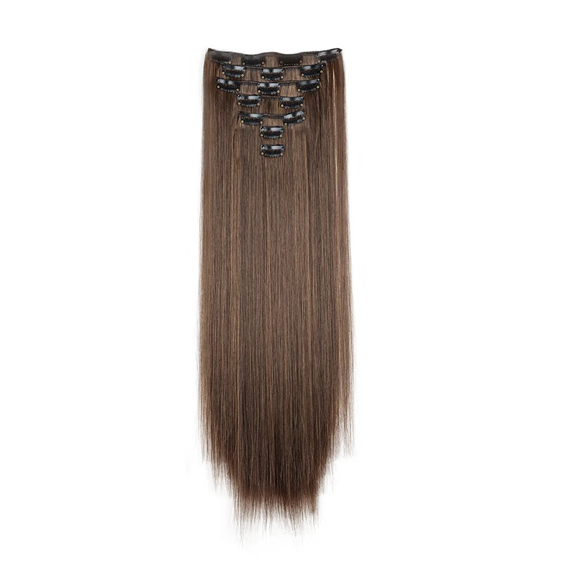 WIGSIN 24 Zoll Synthetisches 7-teiliges Set Lange glatte Haarverlängerung 16 Clips Frisur Schwarz Blond Haarteil für Damen