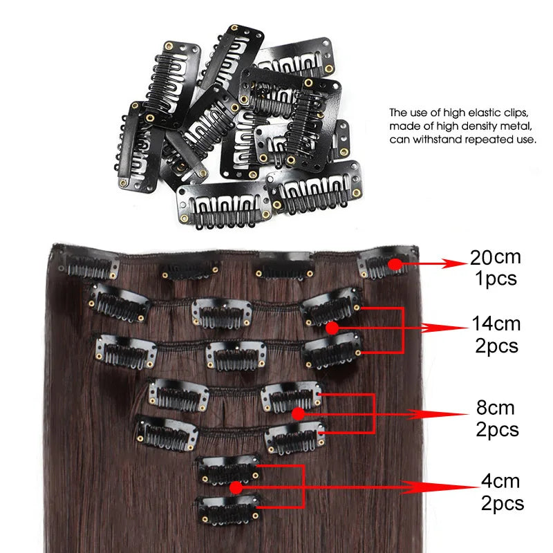 WIGSIN 24 Zoll Synthetisches 7-teiliges Set Lange glatte Haarverlängerung 16 Clips Frisur Schwarz Blond Haarteil für Damen