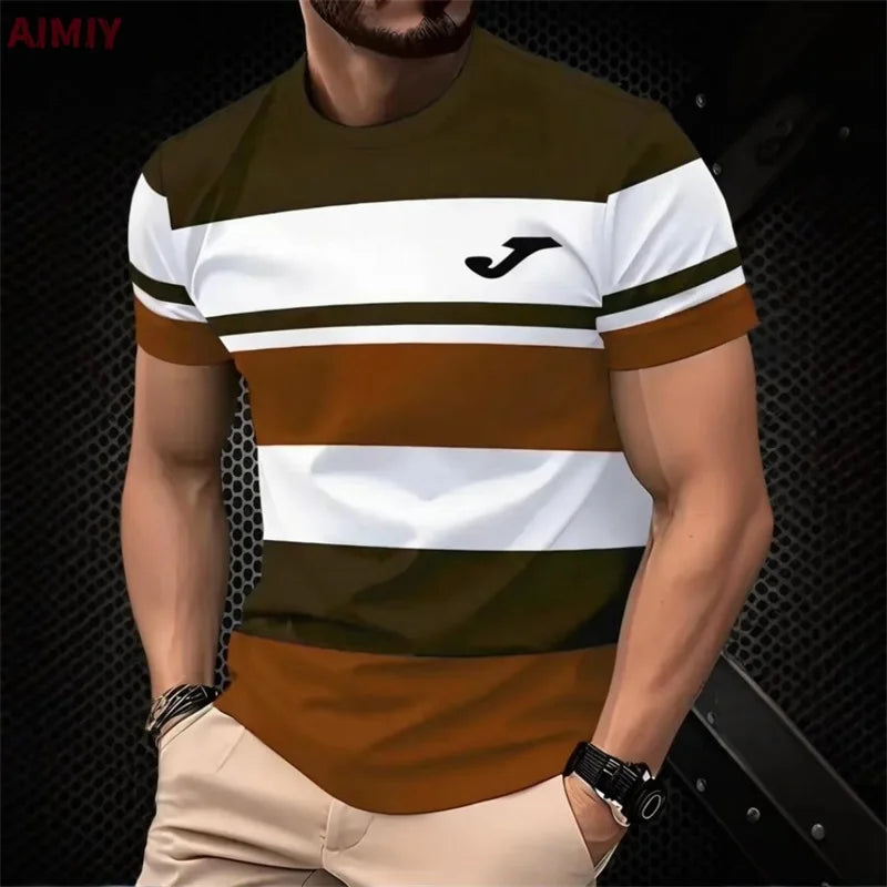 Men's Striped Printed T-shirt Summer Outdoor Casual Round Neck Short Sleeve Tshirts New In Men's Fashion Tee Shirt Clothes