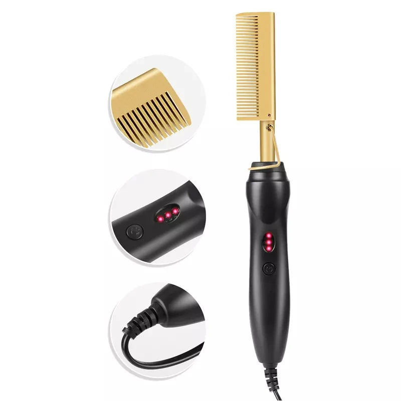 Meistverkaufter 2-in-1 Glätteisen-Kamm, tragbarer, schnell aufheizender Kupfer-Glättkamm, professionelles Salon-Styling-Tool