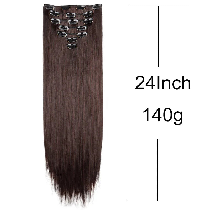 WIGSIN 24 Zoll Synthetisches 7-teiliges Set Lange glatte Haarverlängerung 16 Clips Frisur Schwarz Blond Haarteil für Damen