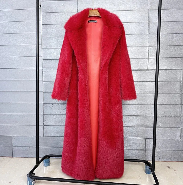 Faux Fur Coat Women Autumn Winter Large Jacket Overcoat Turn Down Collar Soild Maxi Coats Thick Warm Long Jackets Clothing 2025