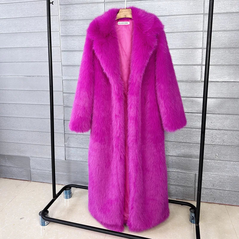 Faux Fur Coat Women Autumn Winter Large Jacket Overcoat Turn Down Collar Soild Maxi Coats Thick Warm Long Jackets Clothing 2025