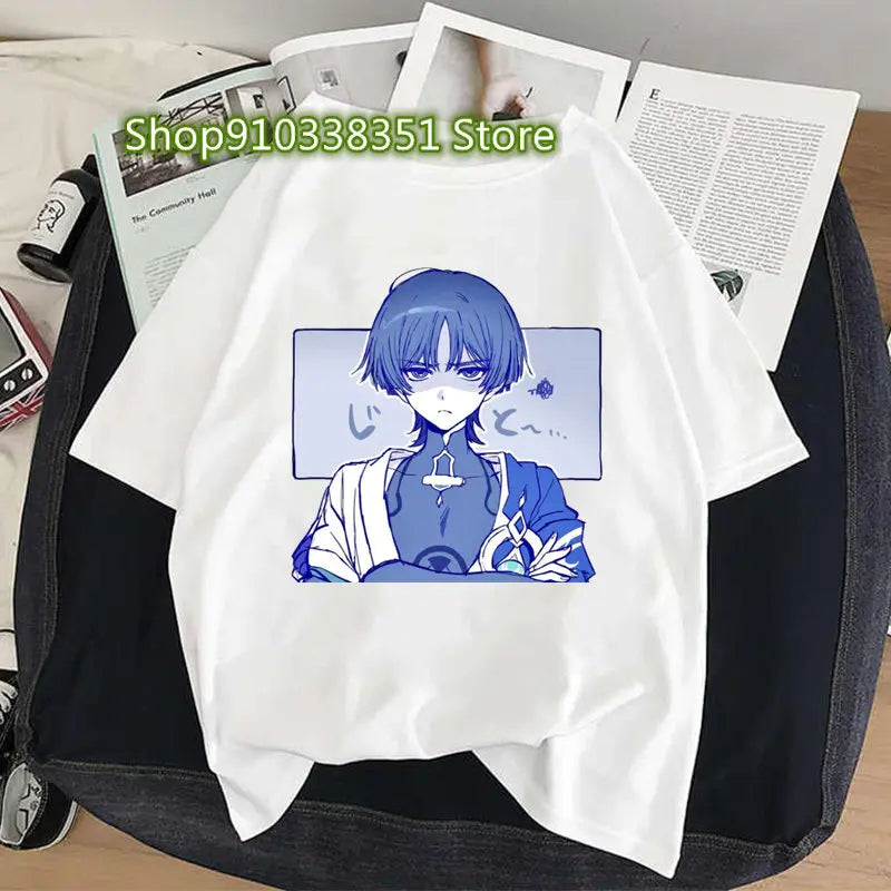 Genshin Impact Print Cosplay Tshirt Wanderer Graphic Casual Women T-shirt Cartoon Fashion Summer T Shirt Girls Short Sleeve Tees