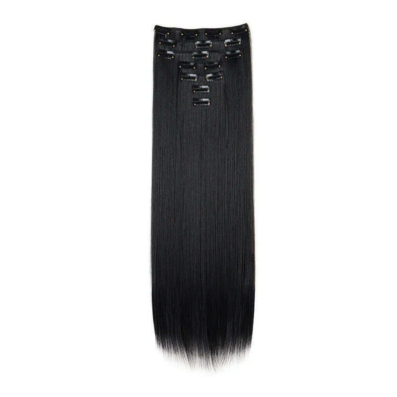 WIGSIN 24 Zoll Synthetisches 7-teiliges Set Lange glatte Haarverlängerung 16 Clips Frisur Schwarz Blond Haarteil für Damen