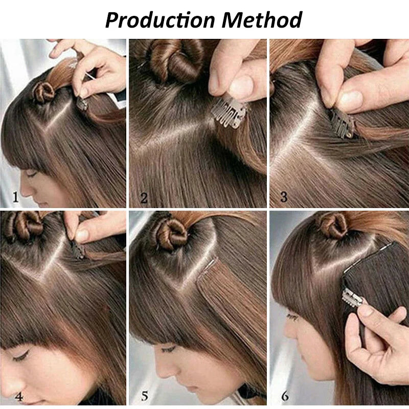 WIGSIN 24 Zoll Synthetisches 7-teiliges Set Lange glatte Haarverlängerung 16 Clips Frisur Schwarz Blond Haarteil für Damen