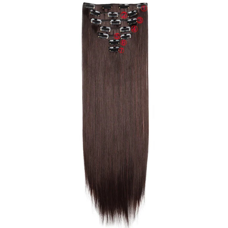 WIGSIN 24 Zoll Synthetisches 7-teiliges Set Lange glatte Haarverlängerung 16 Clips Frisur Schwarz Blond Haarteil für Damen