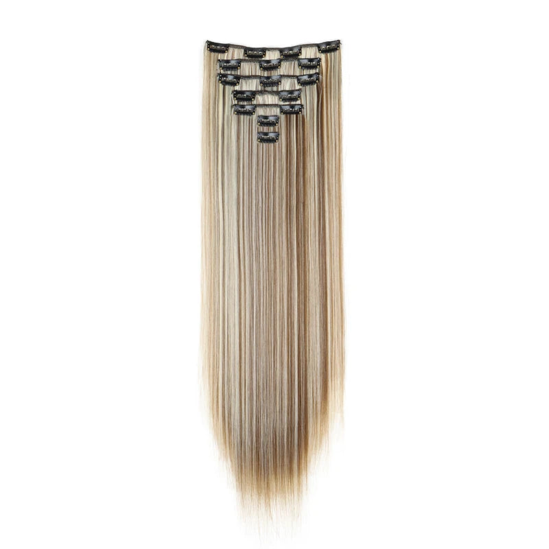 WIGSIN 24 Zoll Synthetisches 7-teiliges Set Lange glatte Haarverlängerung 16 Clips Frisur Schwarz Blond Haarteil für Damen