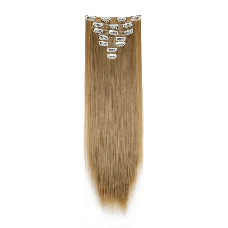 WIGSIN 24 Zoll Synthetisches 7-teiliges Set Lange glatte Haarverlängerung 16 Clips Frisur Schwarz Blond Haarteil für Damen