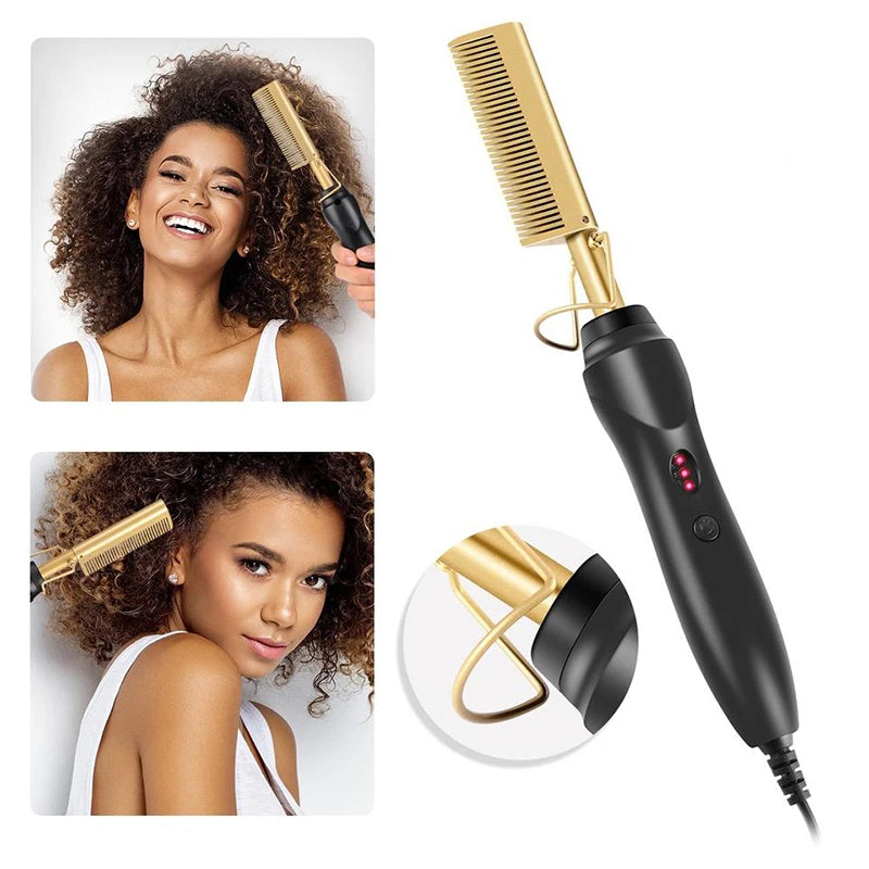 Heiß begehbarer 2-in-1 Glätteisen-Kamm Tragbarer schnell aufheizender Kupfer-Glätteisen-Kamm Professionelles Salon-Styling-Tool