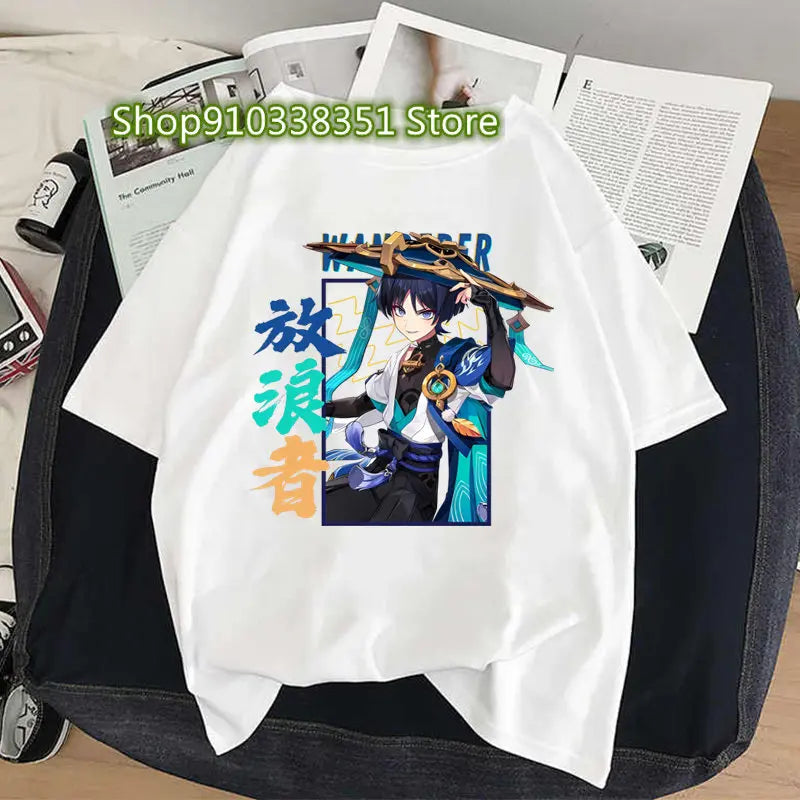 Genshin Impact Print Cosplay Tshirt Wanderer Graphic Casual Women T-shirt Cartoon Fashion Summer T Shirt Girls Short Sleeve Tees
