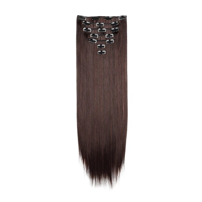 WIGSIN 24 Zoll Synthetisches 7-teiliges Set Lange glatte Haarverlängerung 16 Clips Frisur Schwarz Blond Haarteil für Damen