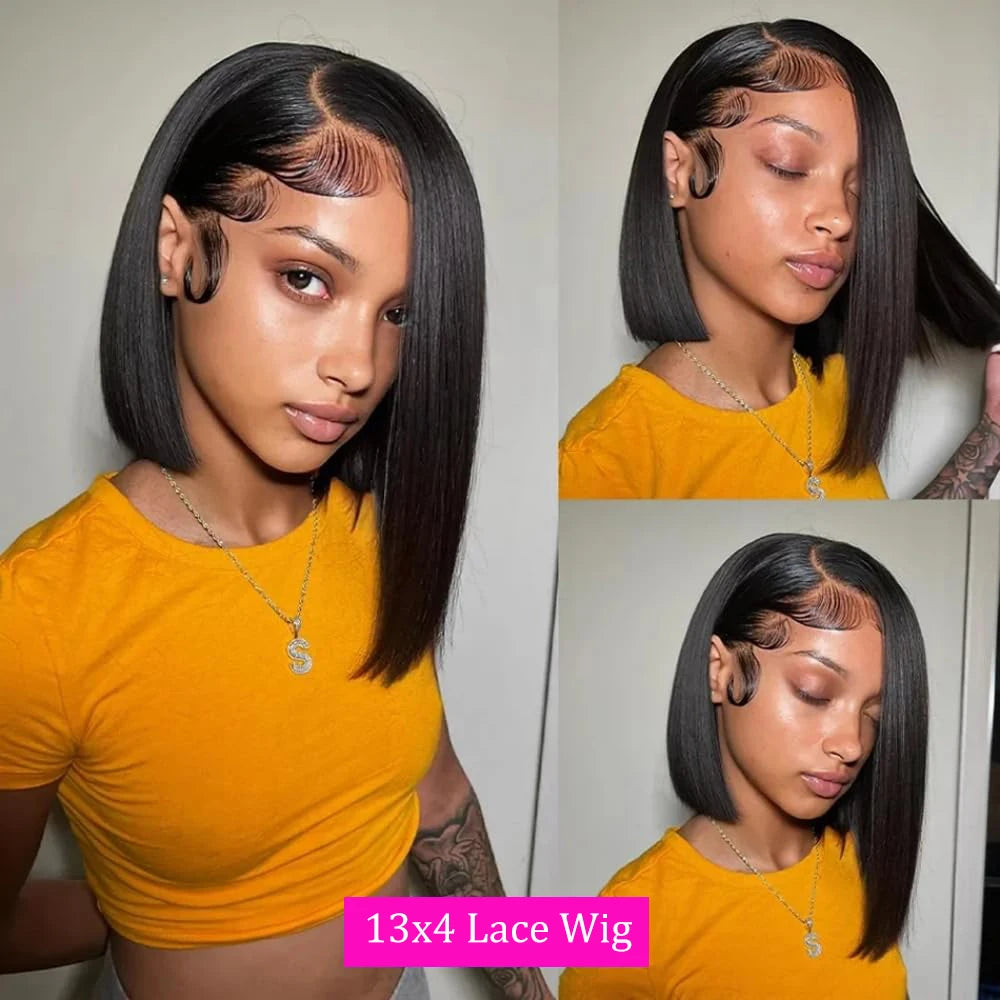 Bob Perücke Echthaar 13x4 HD Lace Front Echthaarperücken für schwarze Frauen Klebstofflose Lace Front Perücken vorgezupft, vorgeschnitten, gerader Bob