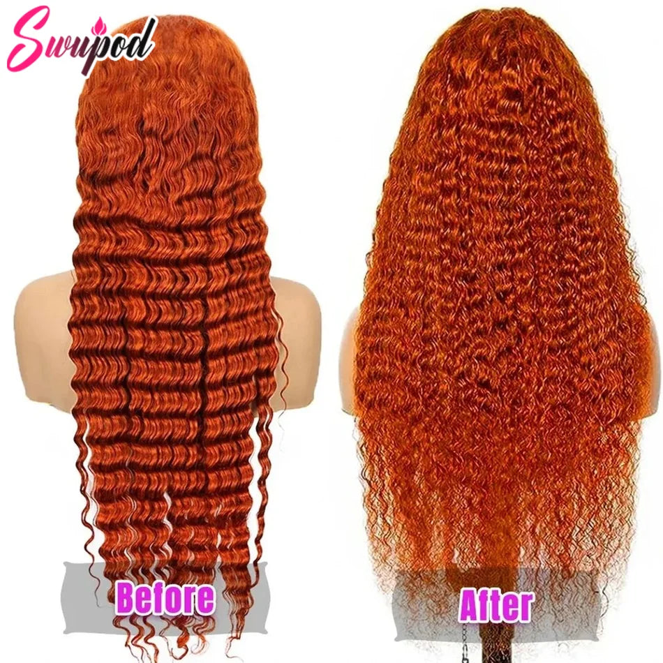 38 Zoll Echthaar 13x6 Lace Front Perücke 250% Dichte Deep Wave Orange Ingwer 13x4 Water Wave 4x4 Preplucked Lockige Perücken HD Spitze