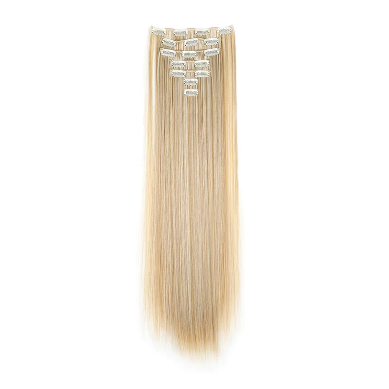 WIGSIN 24 Zoll Synthetisches 7-teiliges Set Lange glatte Haarverlängerung 16 Clips Frisur Schwarz Blond Haarteil für Damen