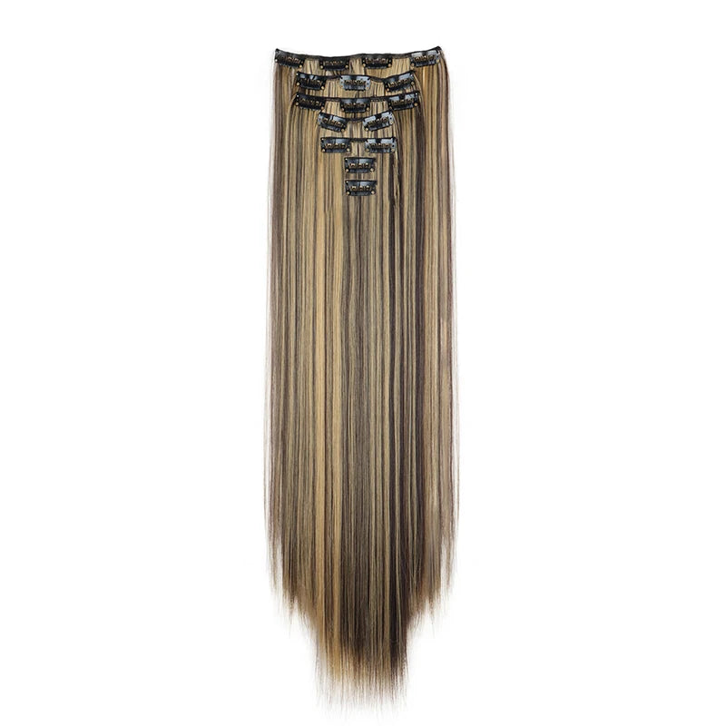 WIGSIN 24 Zoll Synthetisches 7-teiliges Set Lange glatte Haarverlängerung 16 Clips Frisur Schwarz Blond Haarteil für Damen