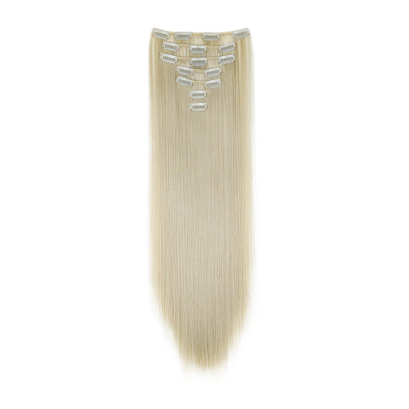 WIGSIN 24 Zoll Synthetisches 7-teiliges Set Lange glatte Haarverlängerung 16 Clips Frisur Schwarz Blond Haarteil für Damen