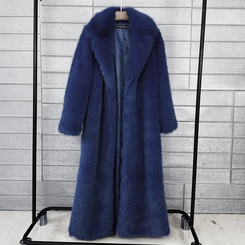 Faux Fur Coat Women Autumn Winter Large Jacket Overcoat Turn Down Collar Soild Maxi Coats Thick Warm Long Jackets Clothing 2025