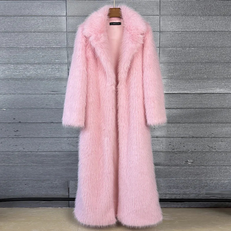 Faux Fur Coat Women Autumn Winter Large Jacket Overcoat Turn Down Collar Soild Maxi Coats Thick Warm Long Jackets Clothing 2025