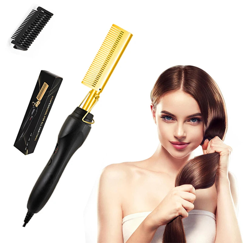 Heiß begehbarer 2-in-1 Glätteisen-Kamm Tragbarer schnell aufheizender Kupfer-Glätteisen-Kamm Professionelles Salon-Styling-Tool