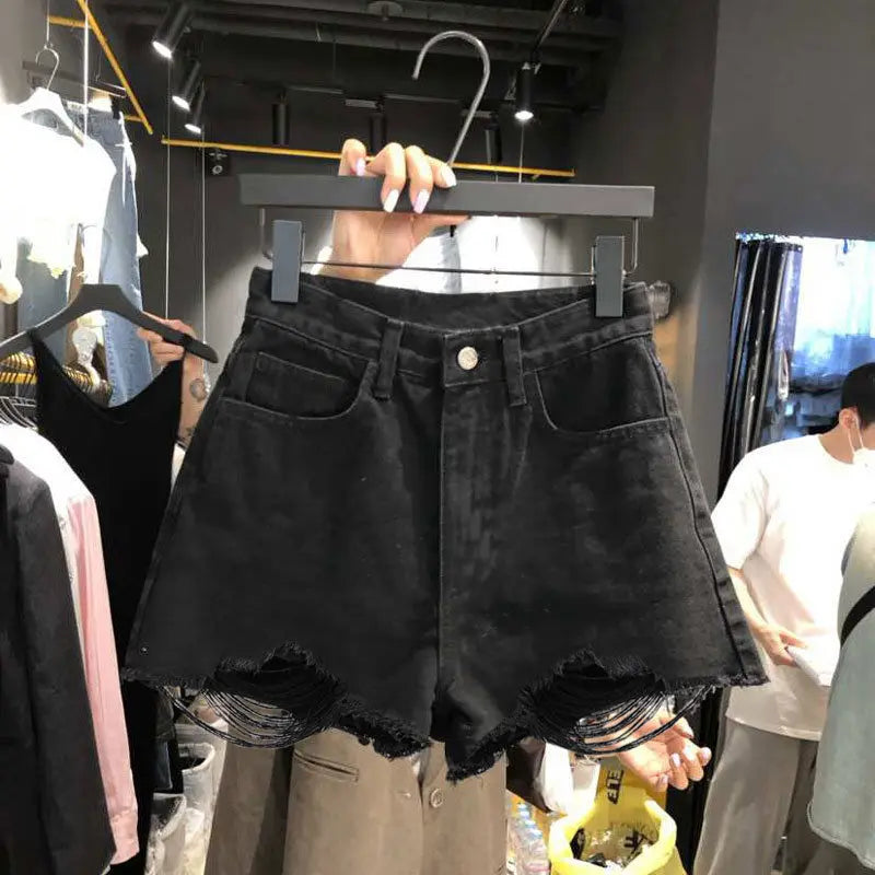Jean Shorts 2025 New Bottoms Fashion Casual Shorts Women High Waist Hole Loose Wide Leg Shorts Summer Pantalones Cortos De Mujer