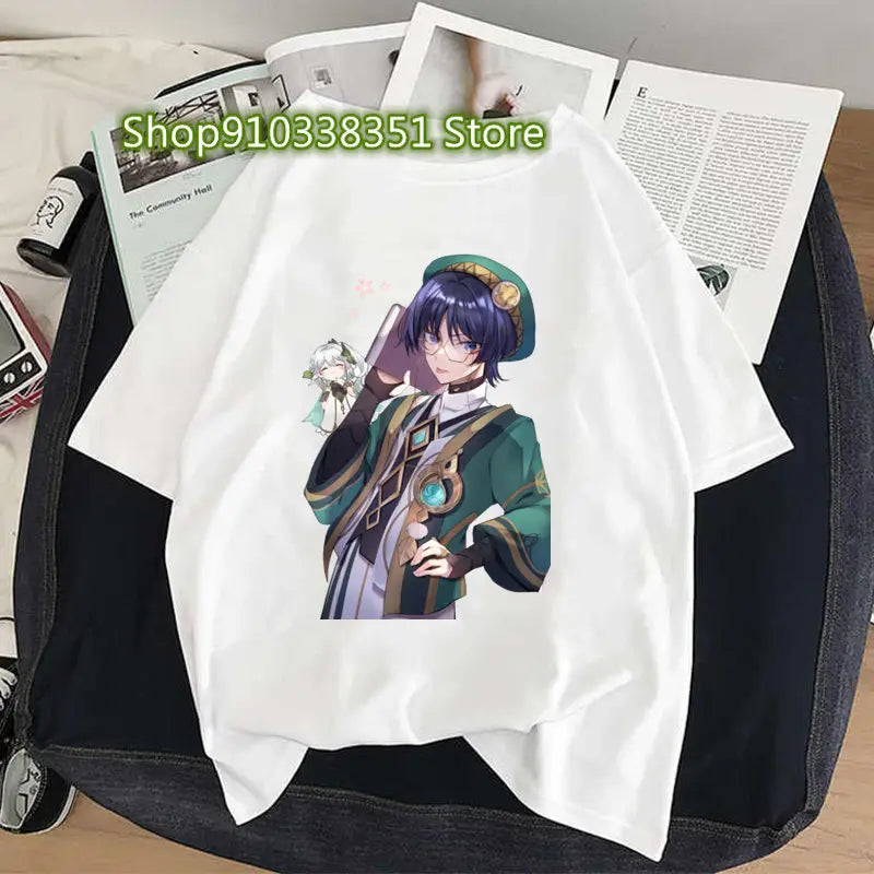 Genshin Impact Print Cosplay Tshirt Wanderer Graphic Casual Women T-shirt Cartoon Fashion Summer T Shirt Girls Short Sleeve Tees