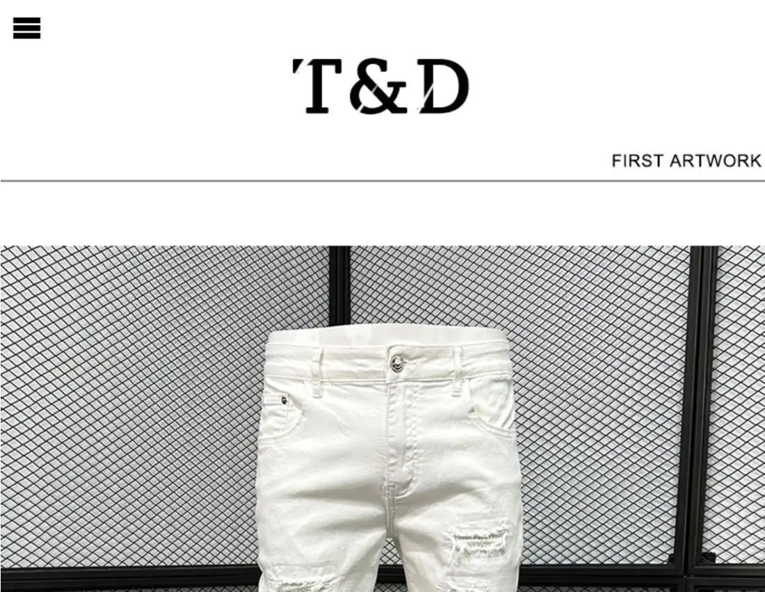 White Scratched Jeans Men's Spring and Autumn 2026 New Trendy Brand Slim-fitting Pants Fashion Ripped Pants Pantalones Hombre
