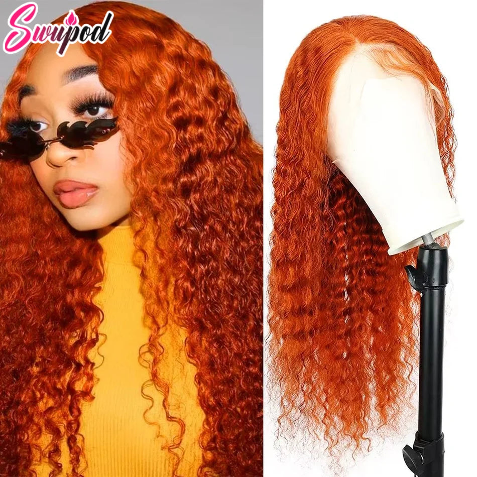 38 Zoll Echthaar 13x6 Lace Front Perücke 250% Dichte Deep Wave Orange Ingwer 13x4 Water Wave 4x4 Preplucked Lockige Perücken HD Spitze