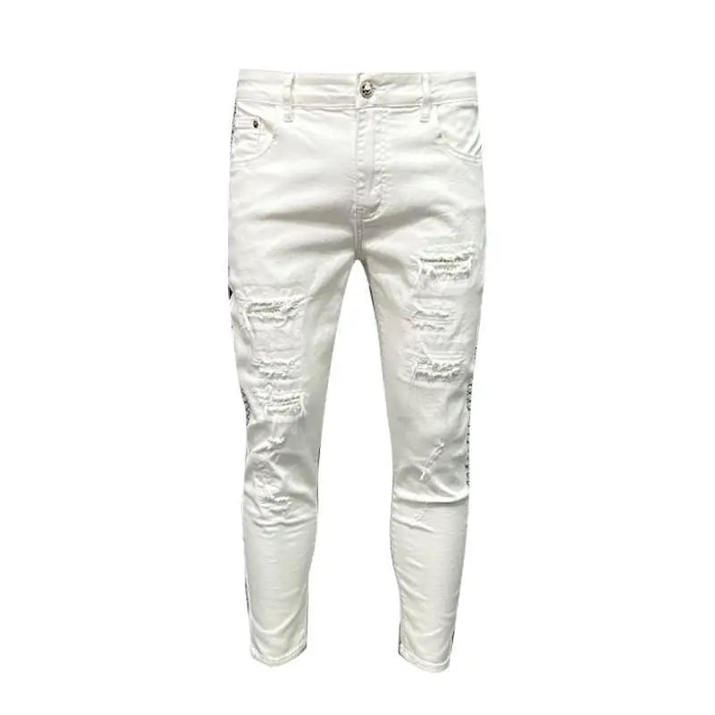 White Scratched Jeans Men's Spring and Autumn 2026 New Trendy Brand Slim-fitting Pants Fashion Ripped Pants Pantalones Hombre