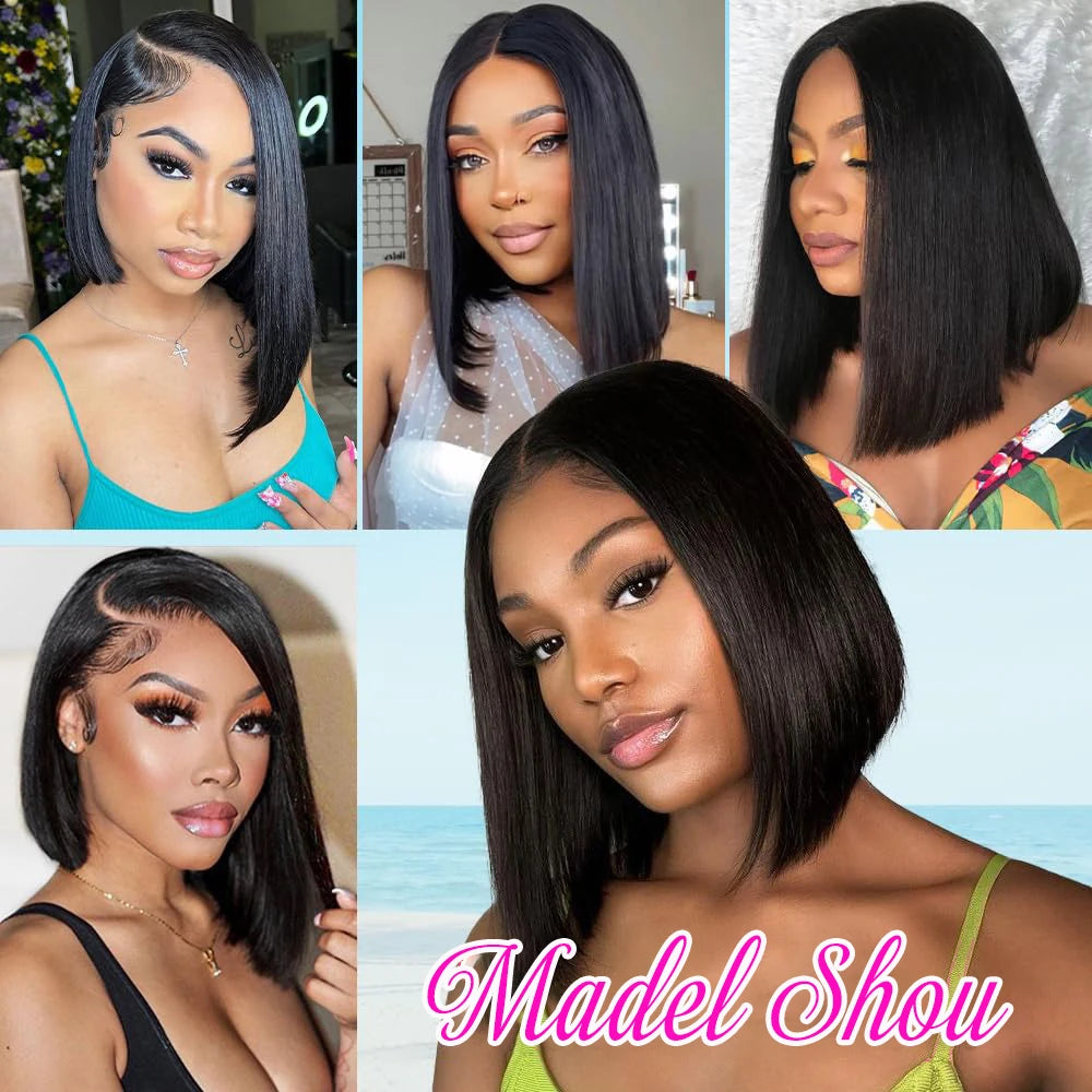 Bob Perücke Echthaar 13x4 HD Lace Front Echthaarperücken für schwarze Frauen Klebstofflose Lace Front Perücken vorgezupft, vorgeschnitten, gerader Bob