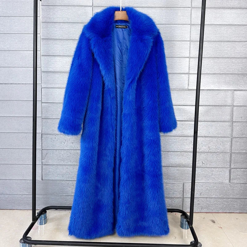 Faux Fur Coat Women Autumn Winter Large Jacket Overcoat Turn Down Collar Soild Maxi Coats Thick Warm Long Jackets Clothing 2025