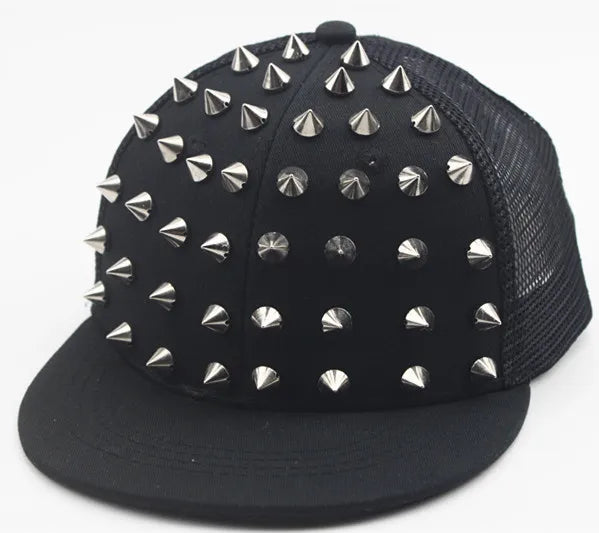 Men Flat Hat Hip Hop Snapback Fancy Rivet Baseball Caps Street Dance Trendy K-pop Hat Embroidered Street Headwear