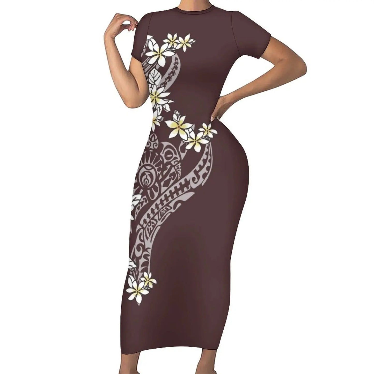 Women Polynesian Tight Short Sleeve Dress Samoan Style Men Long Sleeve Shirt Green Blue Printed Couple Suit