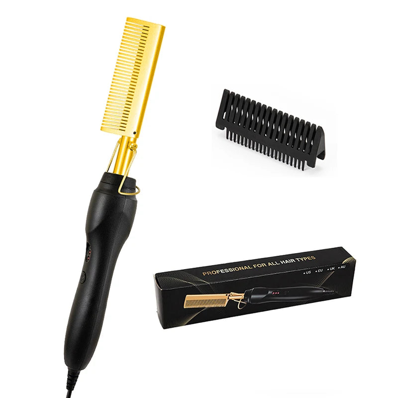 Heiß begehbarer 2-in-1 Glätteisen-Kamm Tragbarer schnell aufheizender Kupfer-Glätteisen-Kamm Professionelles Salon-Styling-Tool