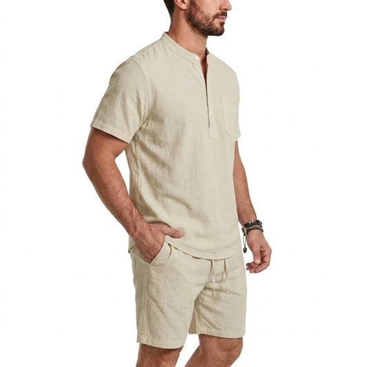 2 Piece Outfit Set Man Summer Men's Casual Pants Solid Color Short-sleeved Hawaiian Shirt Man Outfit Set Clothes of Man Gym Man