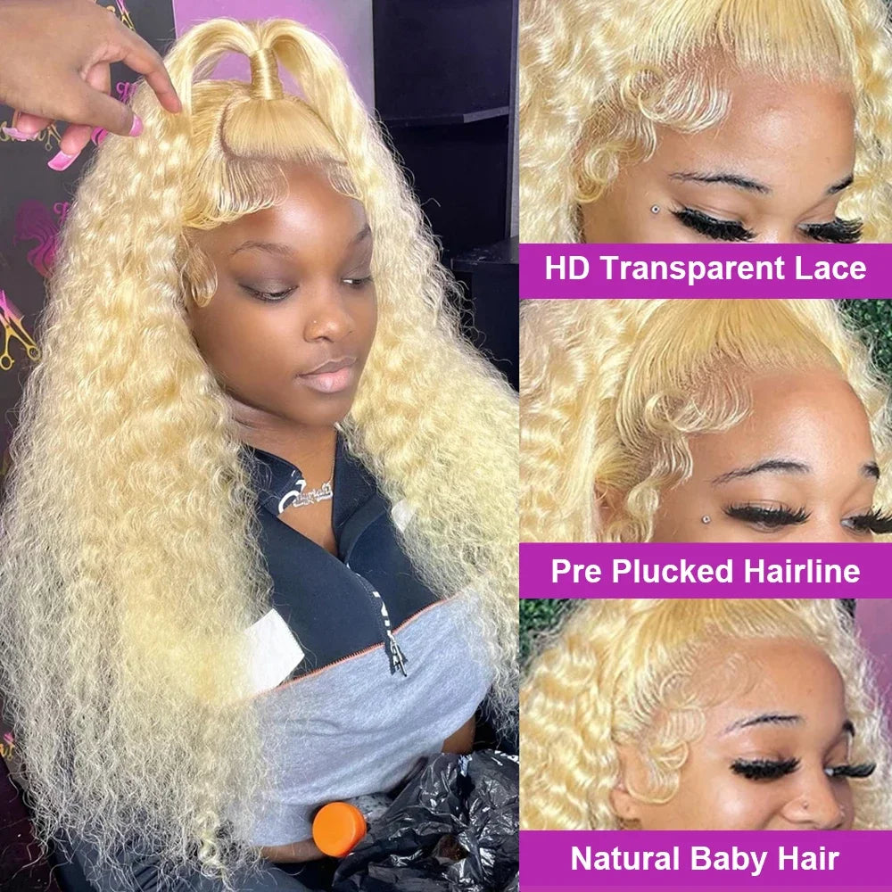 613 Echthaarperücke 13x6 HD Lace Frontal Perücke Lockige Perücken 13x4 Water Deep Wave Frontal Perücken 30 Zoll Honigblonde Echthaarperücke