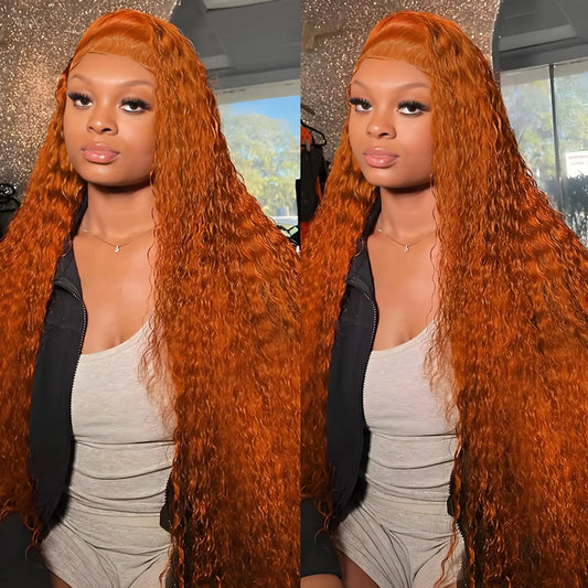 38 Inch Human Hair 13x6 Lace Front Wig 250% Density Deep Wave Orange Ginger 13x4 Water Wave 4x4 Preplucked Curly Wigs Hd Lace